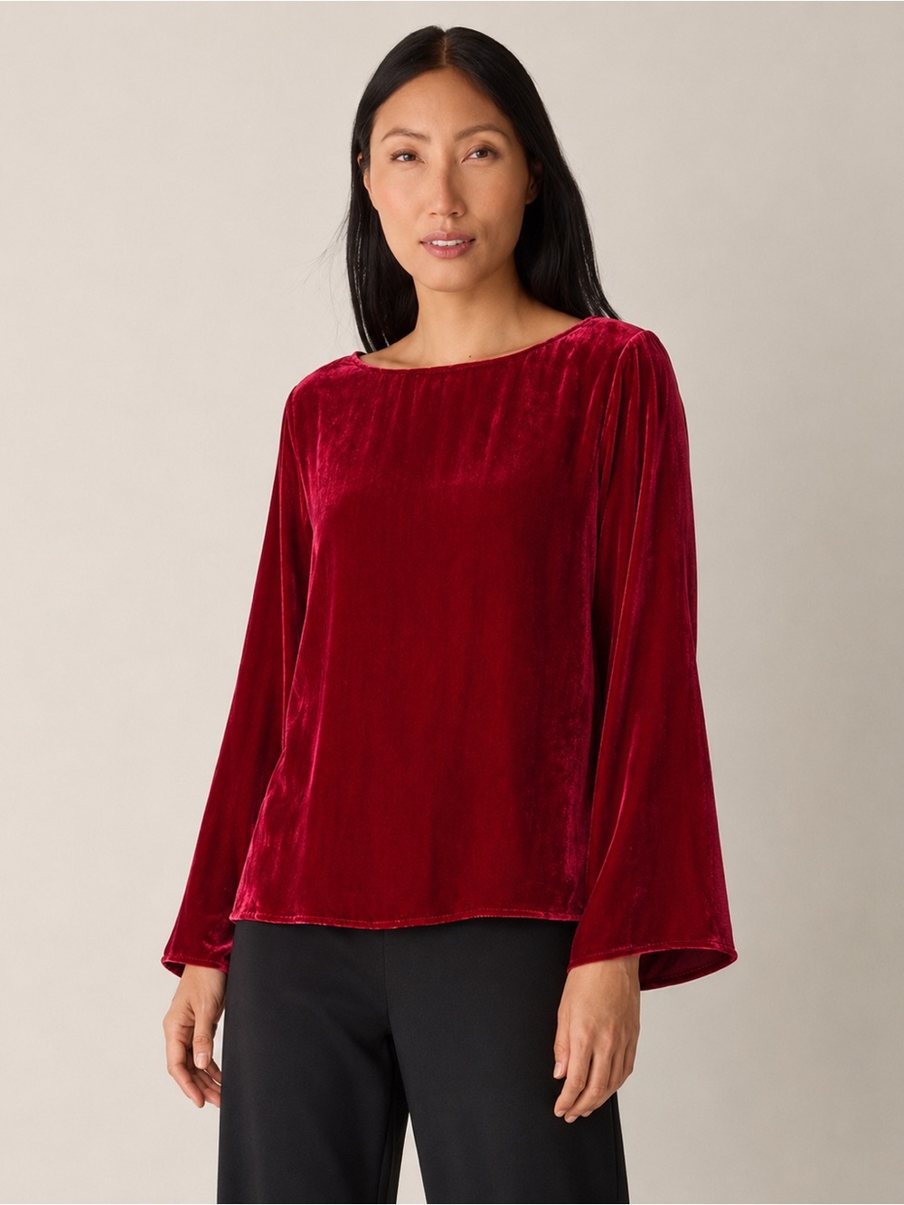 NWT Eileen Fisher Velvet Ballet Neck Box Top Ruby Size XL